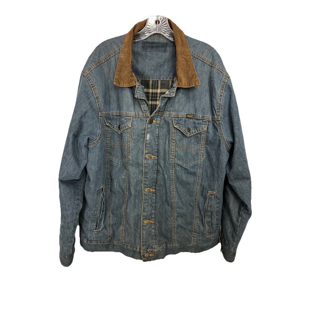 Wrangler Denim Jacket Flannel Lined Western Jean Chore Coat Large